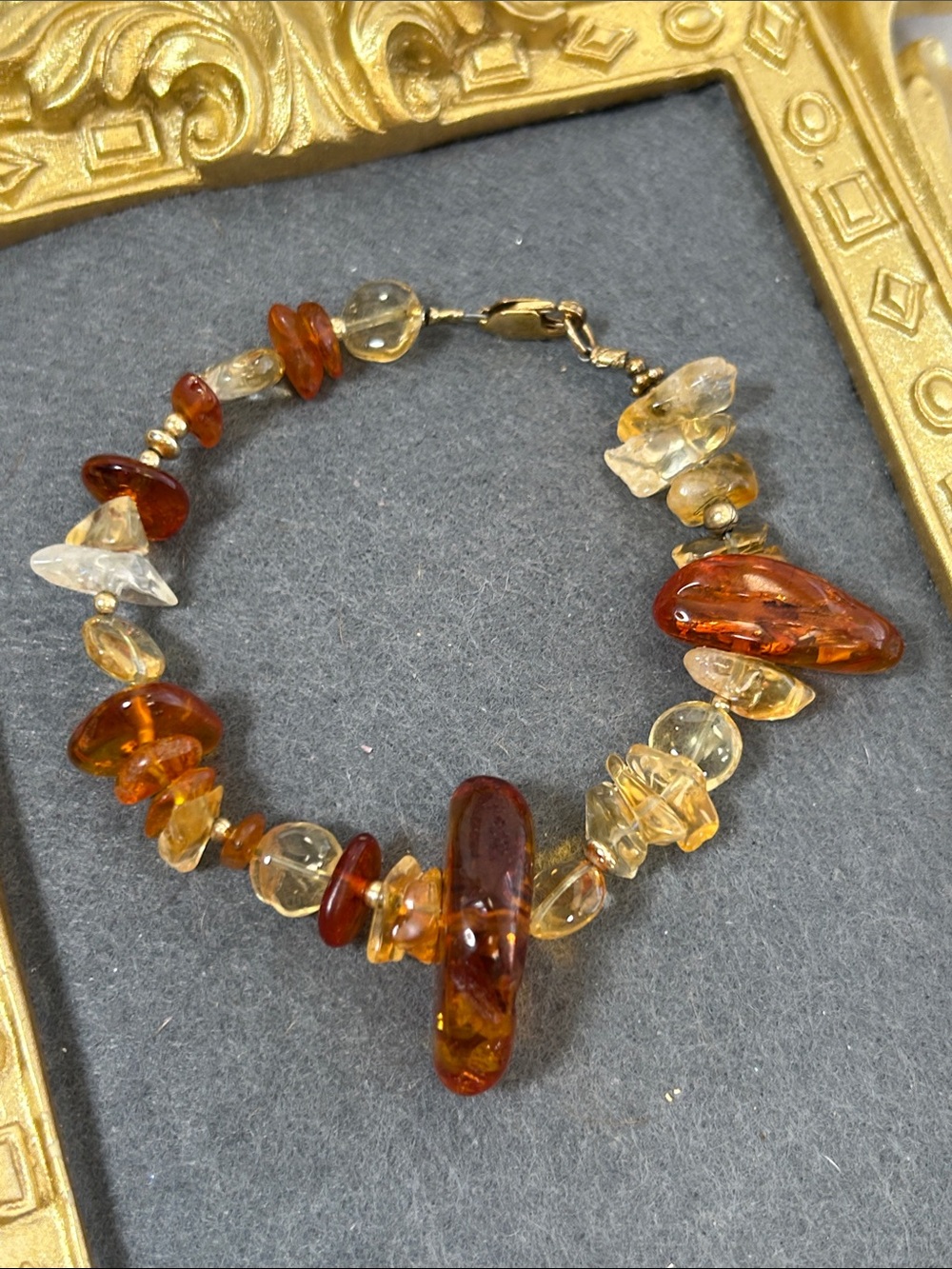 Baltic Amber Bead Bracelet - Honey Amber and Citrine Accent